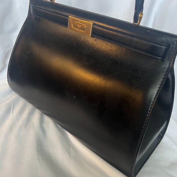 Authentic Tory Burch Lee Radziwill Black Leather Satchel Bag with Dust Bag - Picture 2 of 11